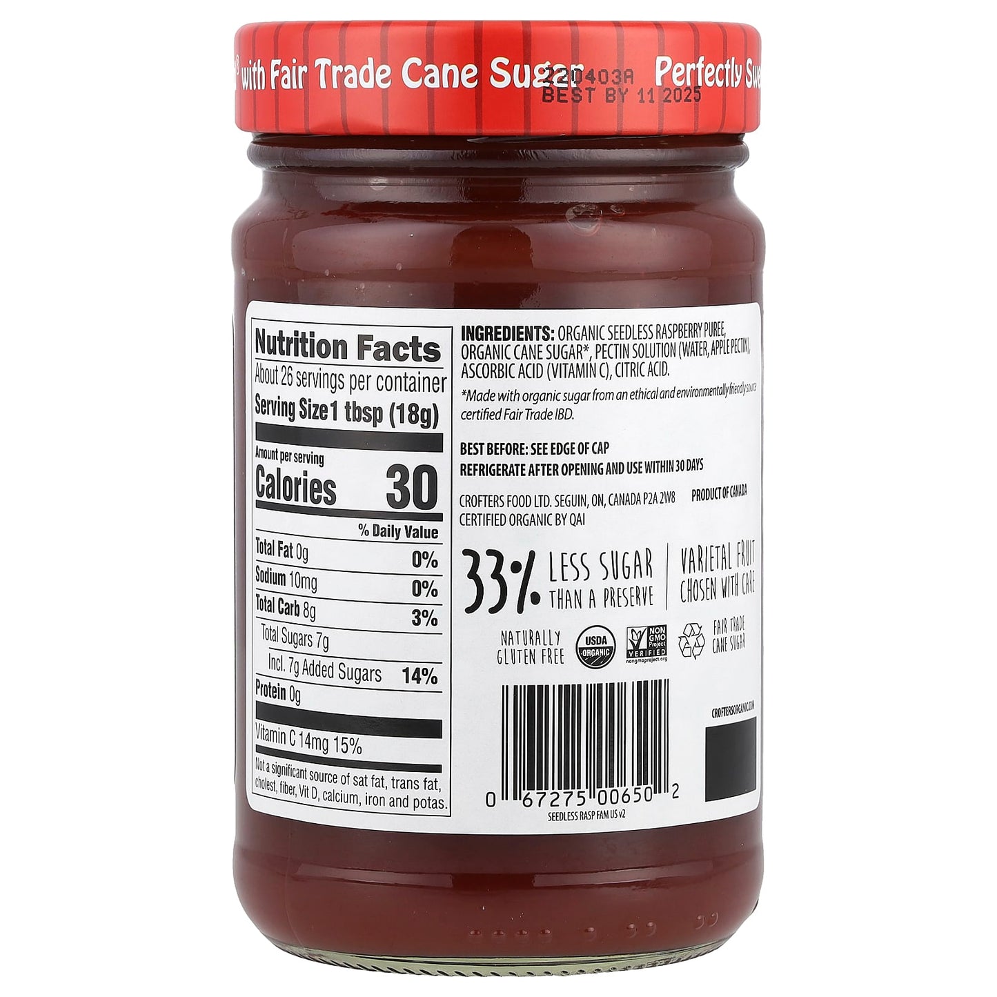 Crofter's Organic, Organic Premium Spread, Seedless Raspberry, 16.5 oz (468 g)
