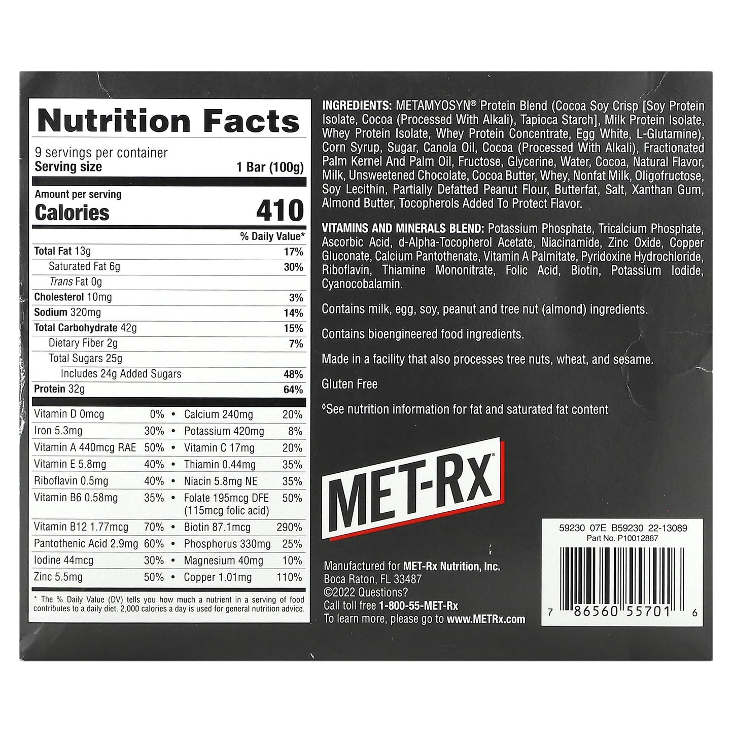 MET-Rx, Big 100, Meal Replacement Bar, Super Cookie Crunch, 9 Bars, 3.52 oz (100 g) Each - Image 2