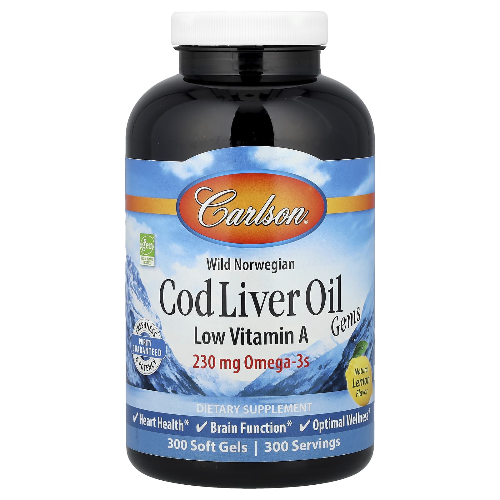 Wild Norwegian Cod Liver Oil Gems by Carlson - Low Vitamin A Omega-3 Supplement - Image 1