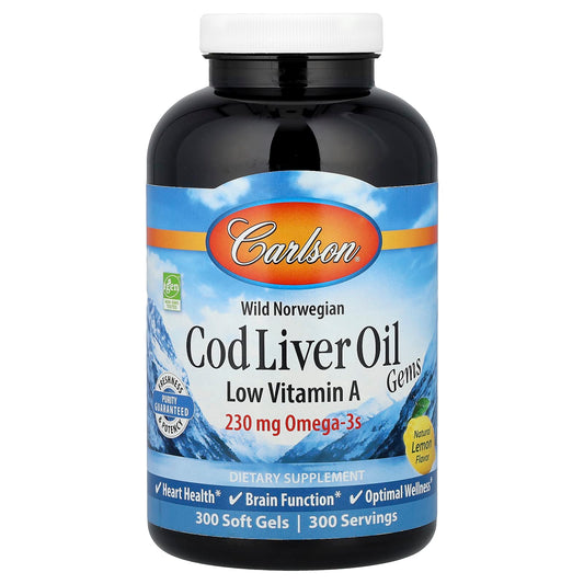 Wild Norwegian Cod Liver Oil Gems by Carlson - Low Vitamin A Omega-3 Supplement - Image 1