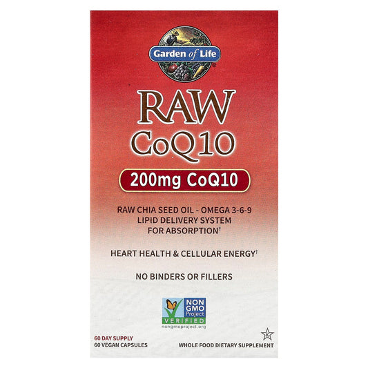 Garden of Life RAW CoQ10 200mg, 60 Vegan Capsules for Heart Health - Image 1