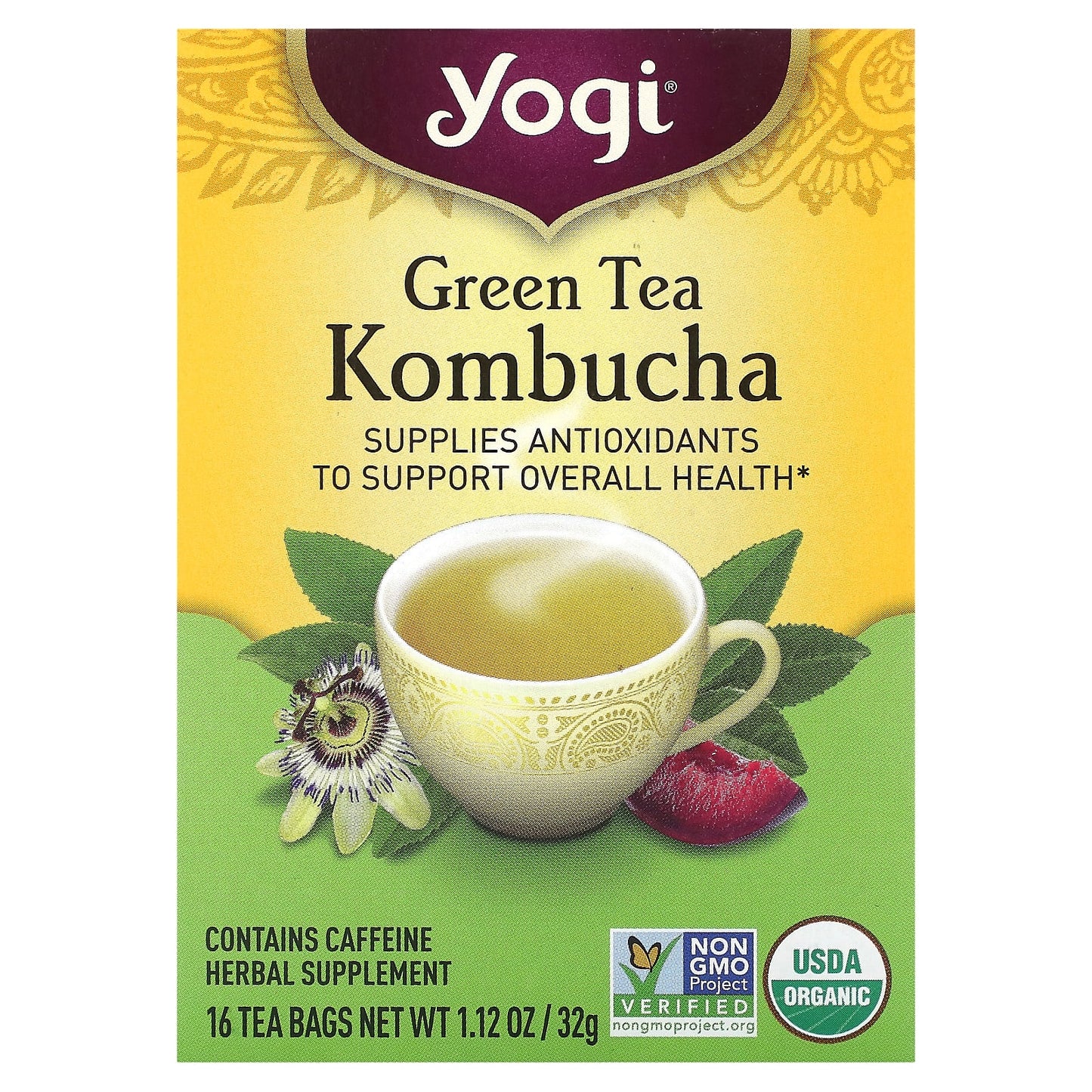 Yogi Tea, Green Tea Kombucha, 16 Tea Bags, 1.12 oz (32 g) - Image 1