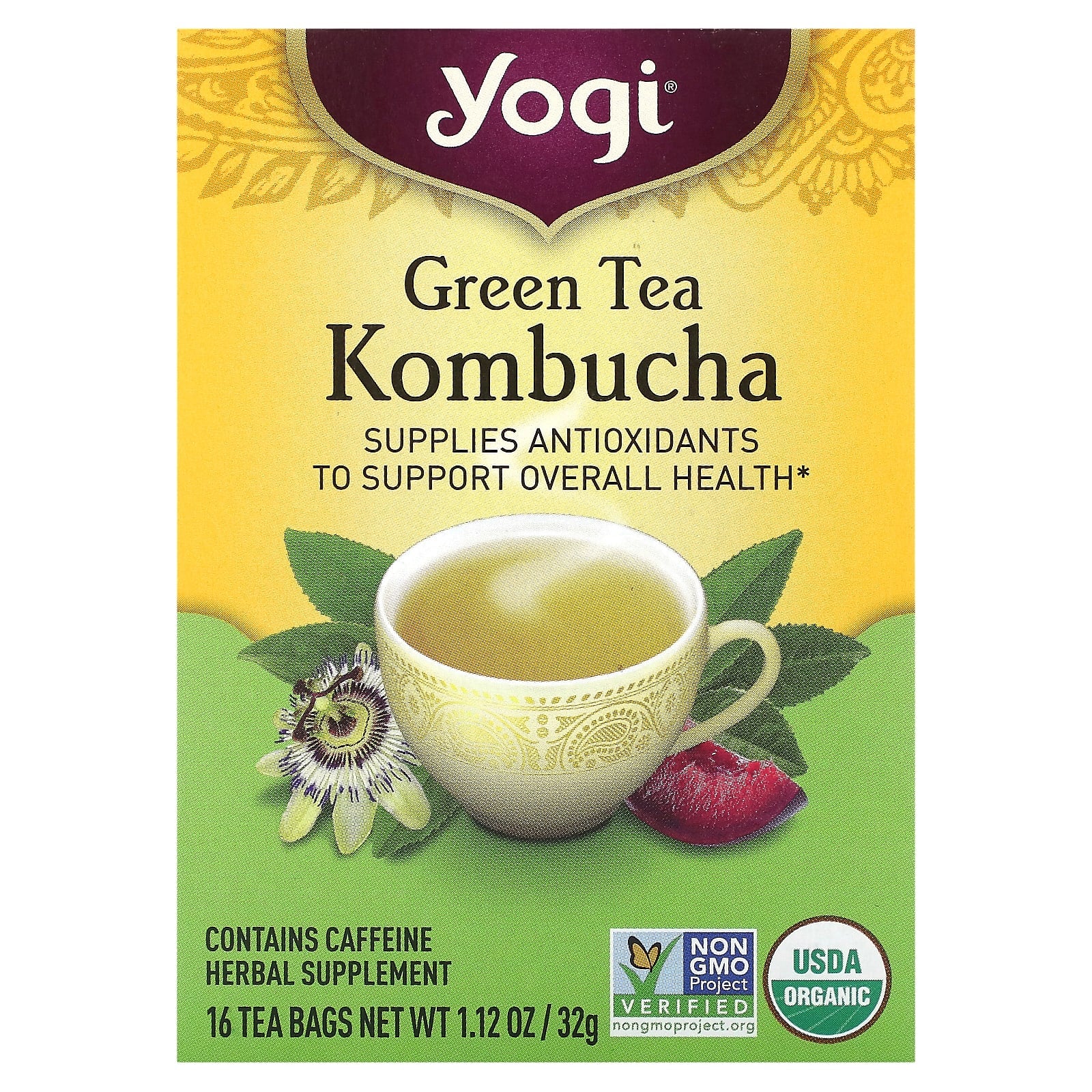 Yogi Tea, Green Tea Kombucha, 16 Tea Bags, 1.12 oz (32 g) - Image 1