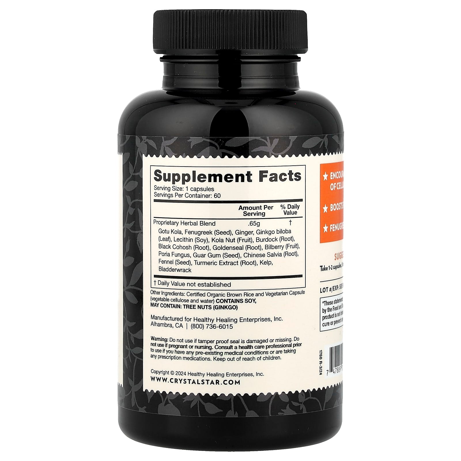 Cellulite Reduction Supplement by Crystal Star - 60 Capsules - Image 2