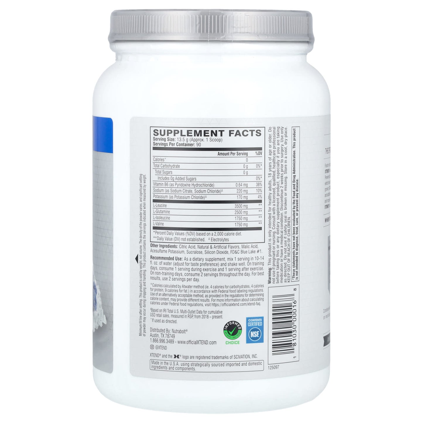 XTEND, The Original 7G BCAA, Blue Raspberry Ice, 2.68 lb (1.22 kg) - Image 2