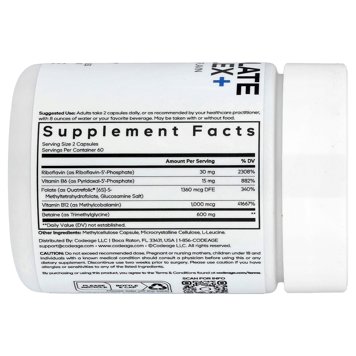 Codeage Methylfolate B Complex+ for Energy & Mood Support | 120 Capsules - Image 2