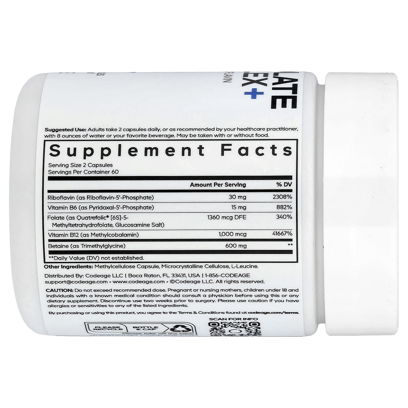 Codeage Methylfolate B Complex+ for Energy & Mood Support | 120 Capsules - Image 2
