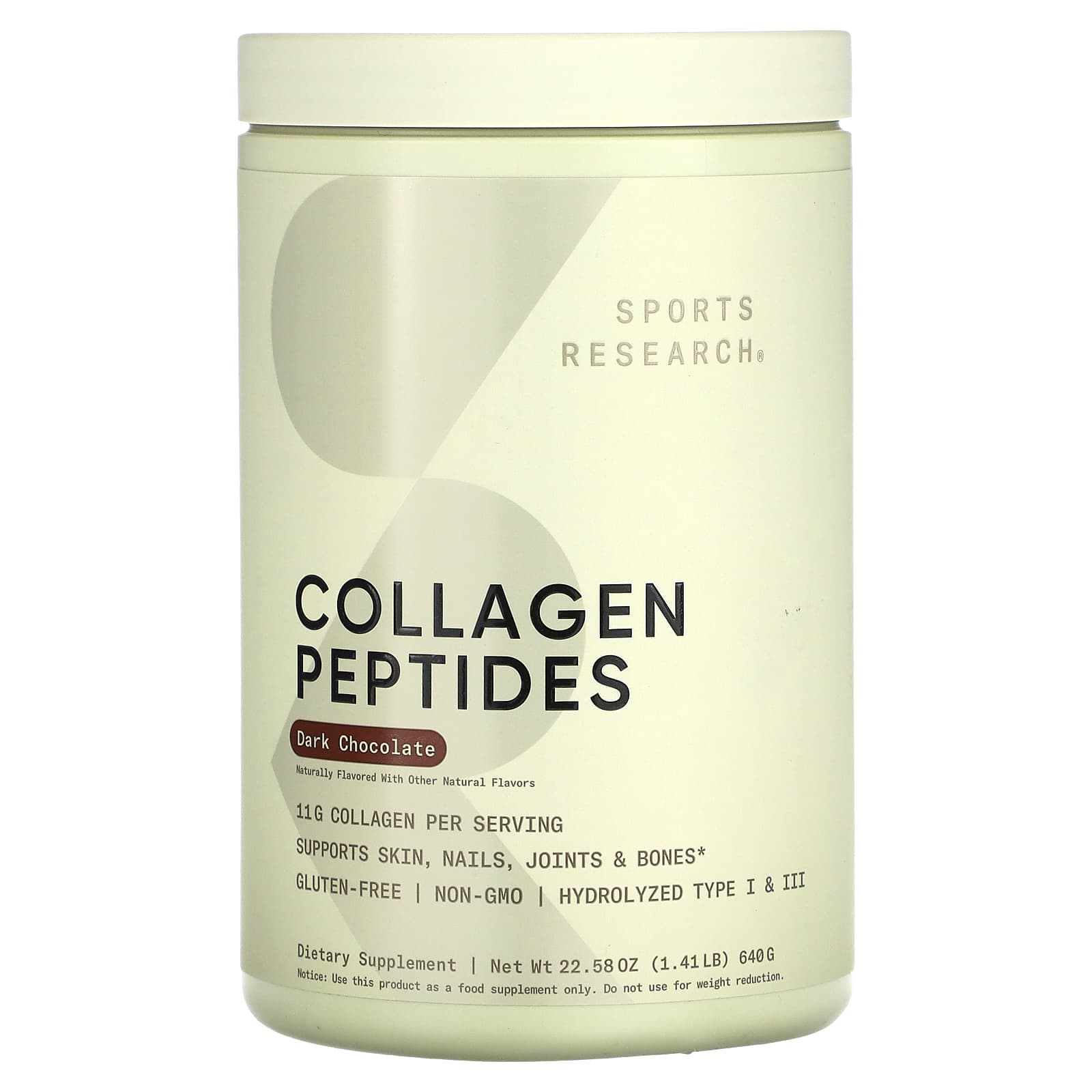 Sports Research, Collagen Peptides, Dark Chocolate, 1.41 lb (640 g) - Image 1