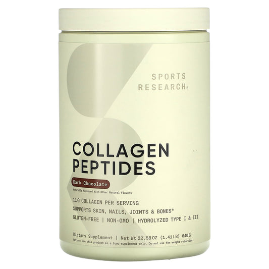 Sports Research, Collagen Peptides, Dark Chocolate, 1.41 lb (640 g) - Image 1