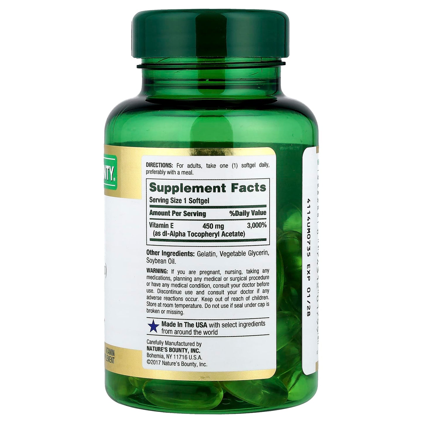 Nature's Bounty, Vitamin E, Pure Dl-Alpha, 450 mg (1,000 IU), 60 Rapid Release Softgels - Image 2