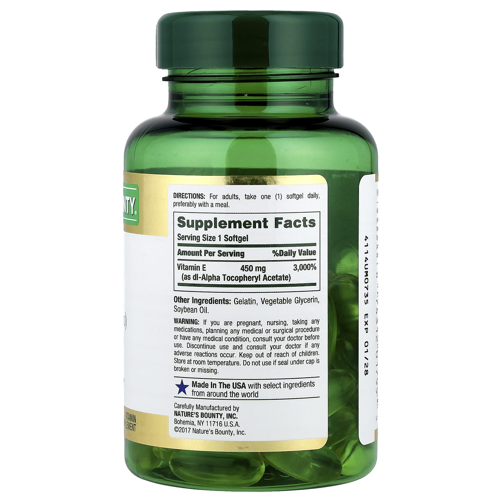 Nature's Bounty, Vitamin E, Pure Dl-Alpha, 450 mg (1,000 IU), 60 Rapid Release Softgels - Image 2