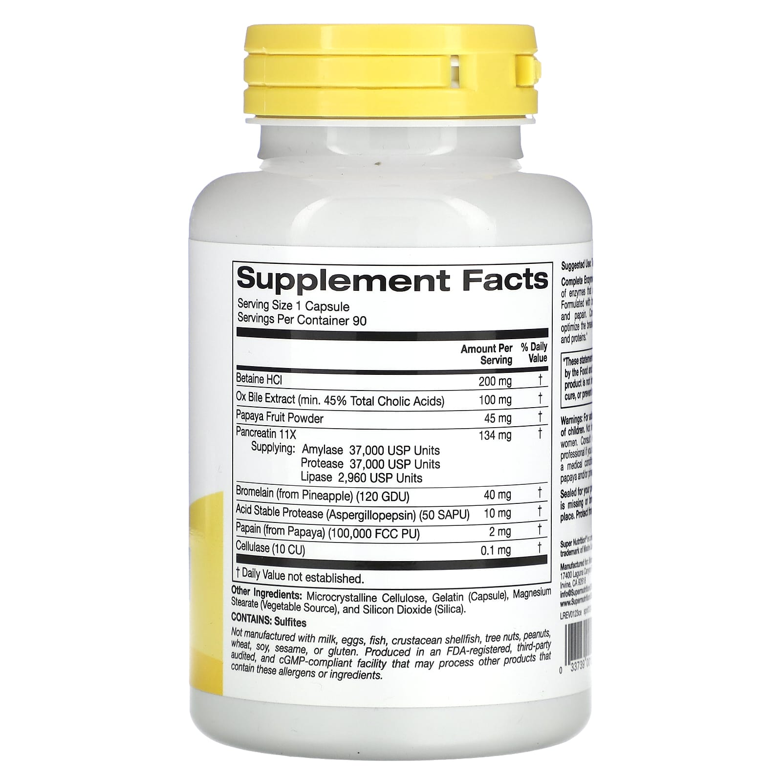 Super Nutrition, SimplyOne®, Complete Enzymes with Betaine HCl, Ox Bile Extract, Full-Spectrum Enzymes, and Bromelain, 90 Capsules