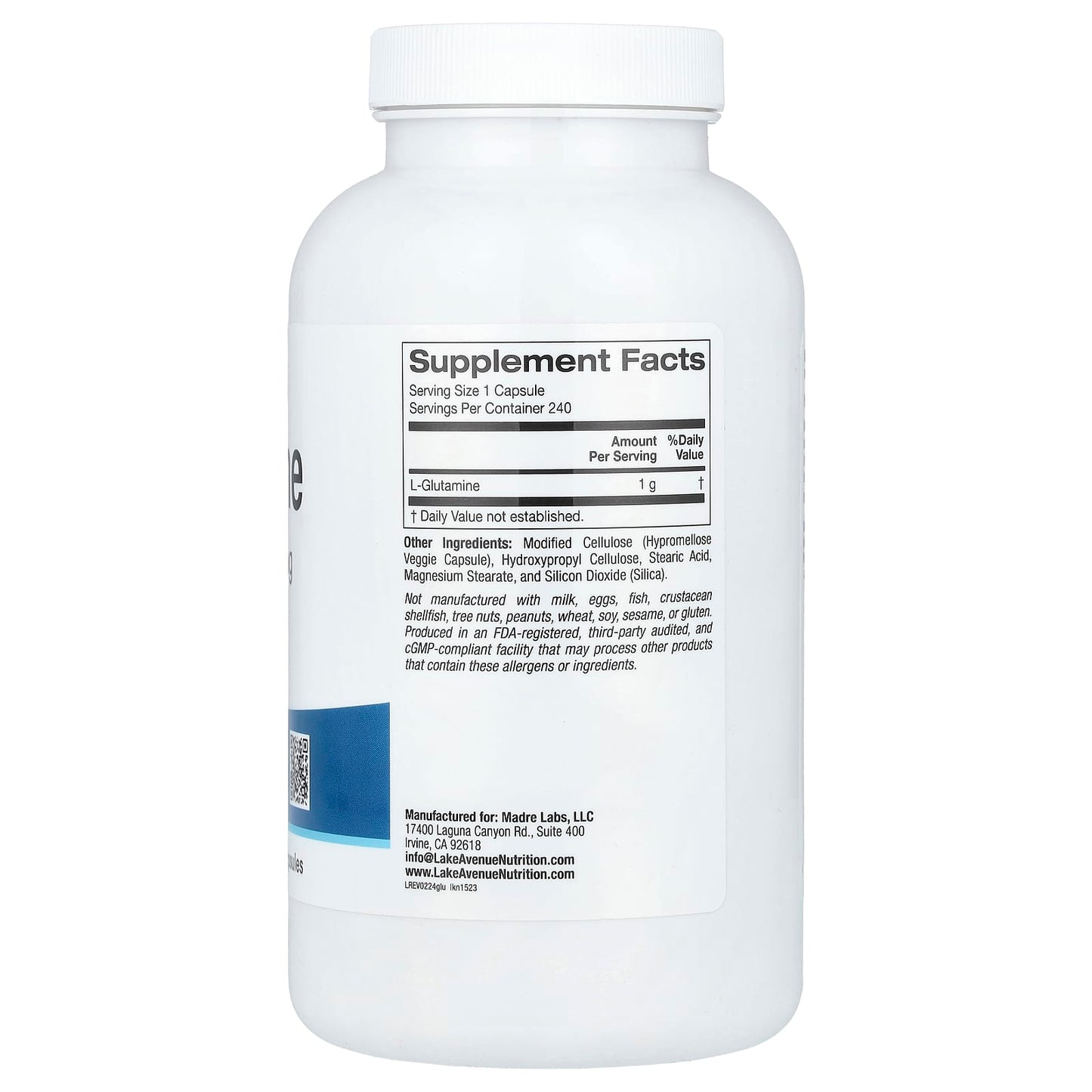 Lake Avenue Nutrition L-Glutamine Supplement, 1000mg, 240 Veggie Capsules - Image 2
