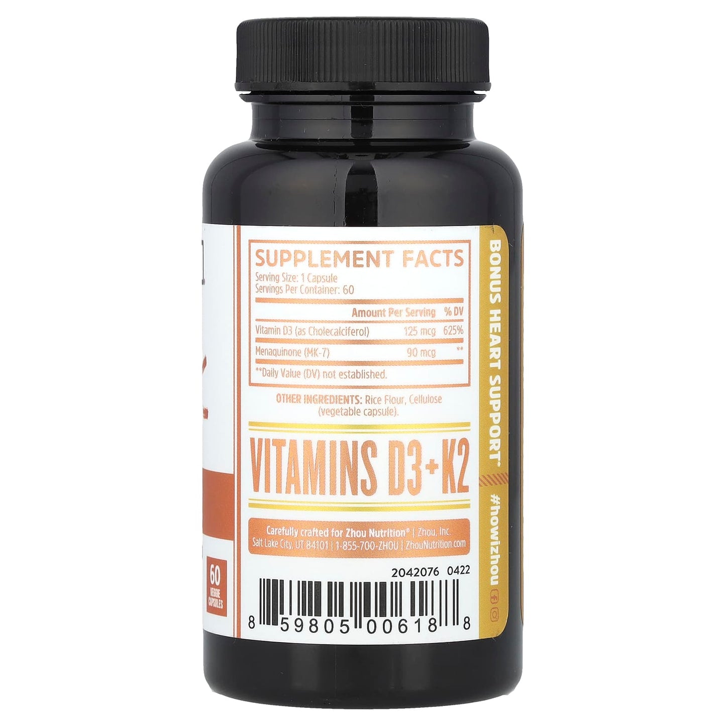 Zhou Nutrition, D3 + K2, 60 Veggie Capsules - Image 2