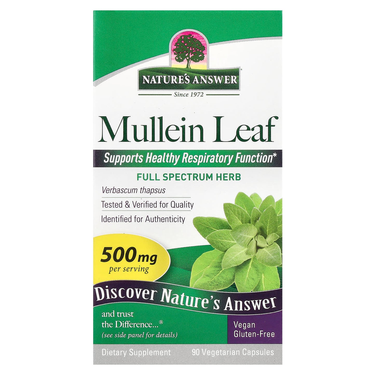 Nature's Answer, Mullein Leaf, 500 mg, 90 Vegetarian Capsules - Image 1