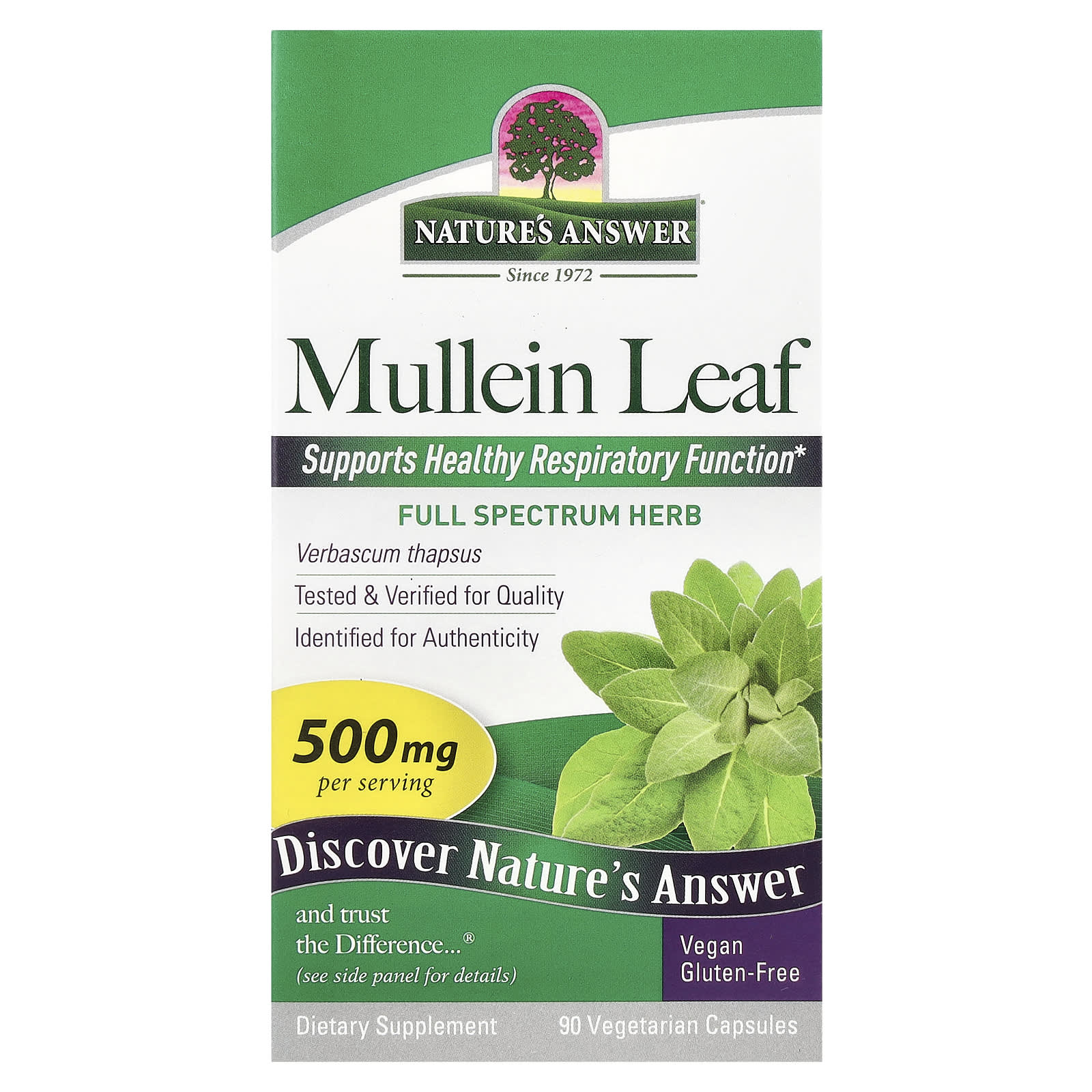 Nature's Answer, Mullein Leaf, 500 mg, 90 Vegetarian Capsules - Image 1