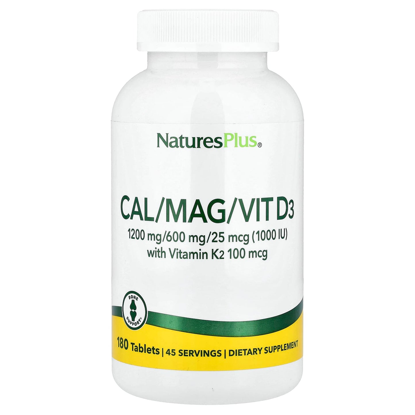 NaturesPlus, Cal/Mag/Vit D3 with Vitamin K2, 180 Tablets - Image 1