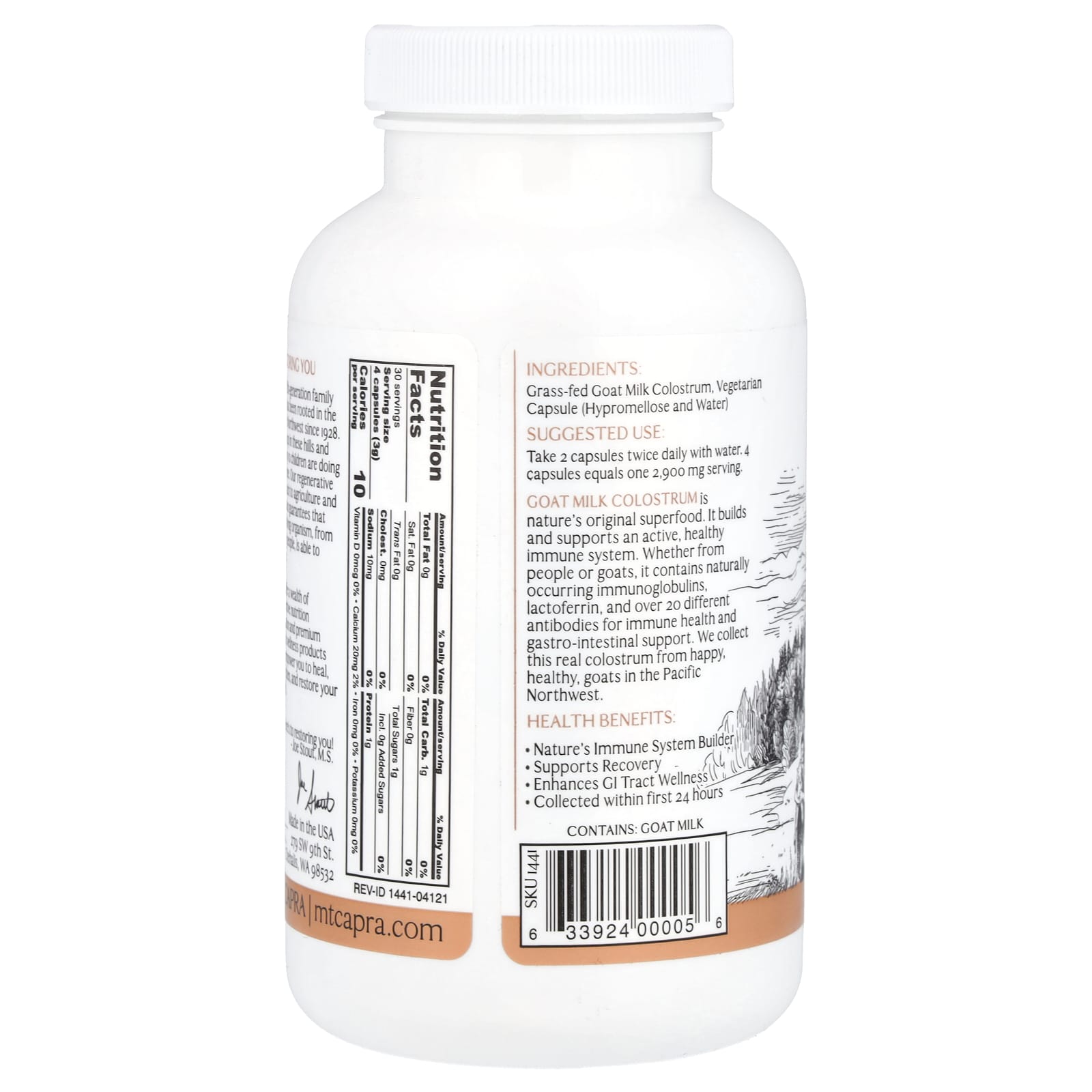Mt. Capra, Goat Milk Colostrum, 120 Capsules - Image 2