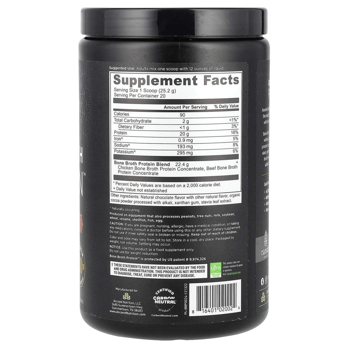 Chocolate Bone Broth Protein Powder by Ancient Nutrition, 1.1 lb (504 g) - Image 2