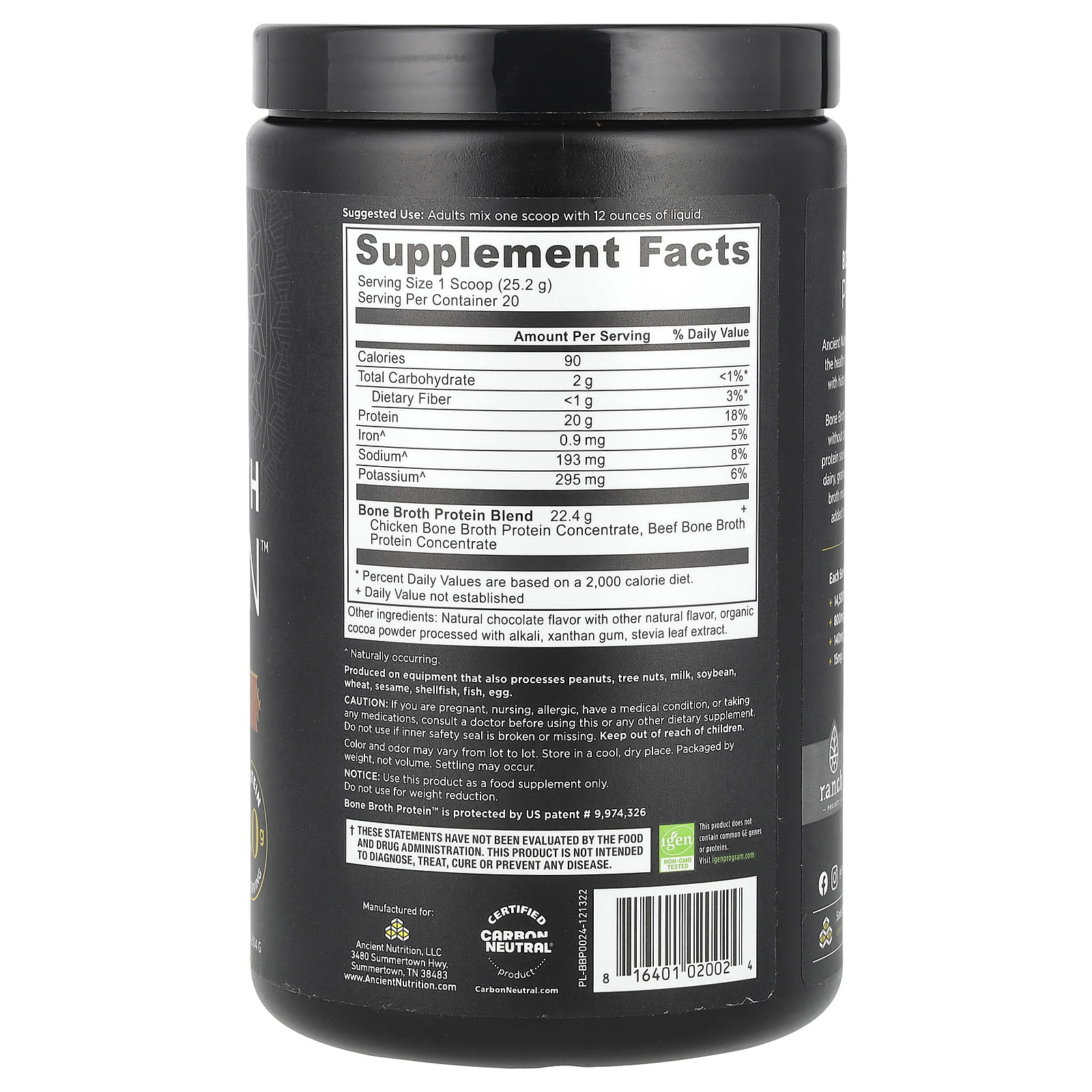 Chocolate Bone Broth Protein Powder by Ancient Nutrition, 1.1 lb (504 g) - Image 2