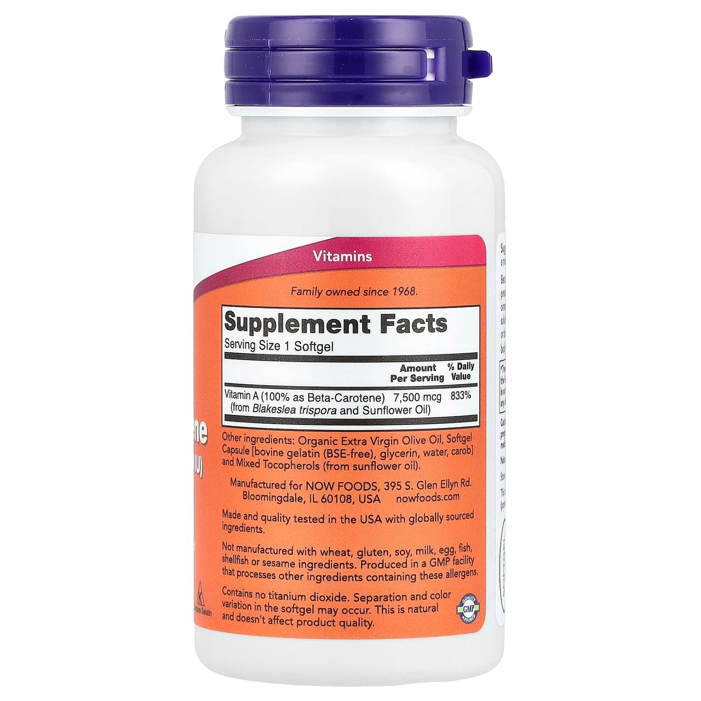 NOW Foods, Natural Beta Carotene, 7,500 mcg (25,000 IU), 90 Softgels - Image 2