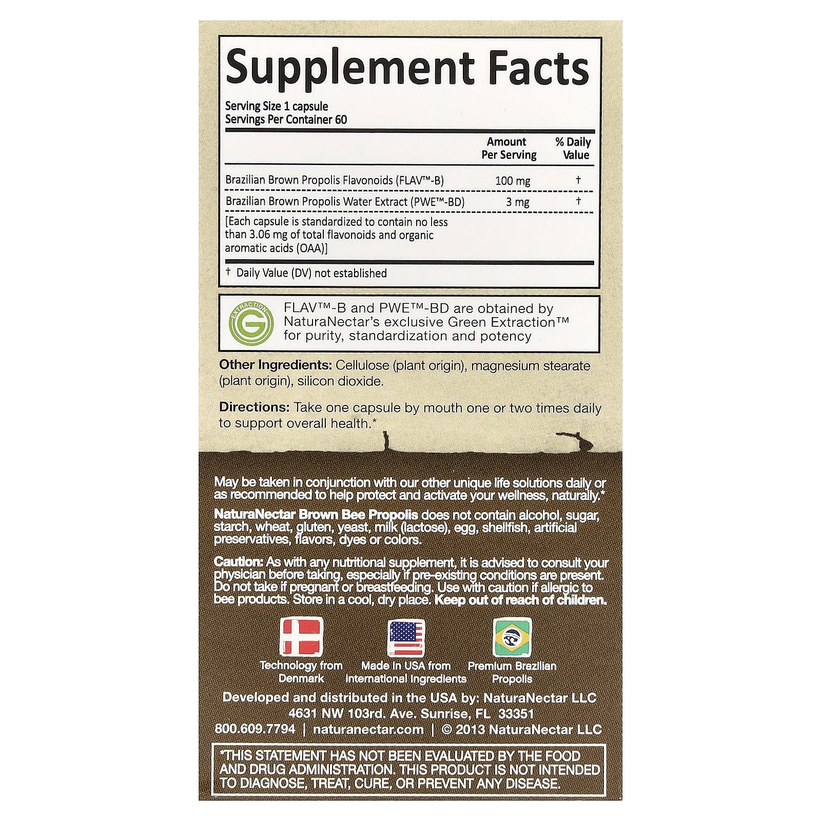 NaturaNectar, Brown Bee Propolis, 60 Vegetable Capsules - Image 2