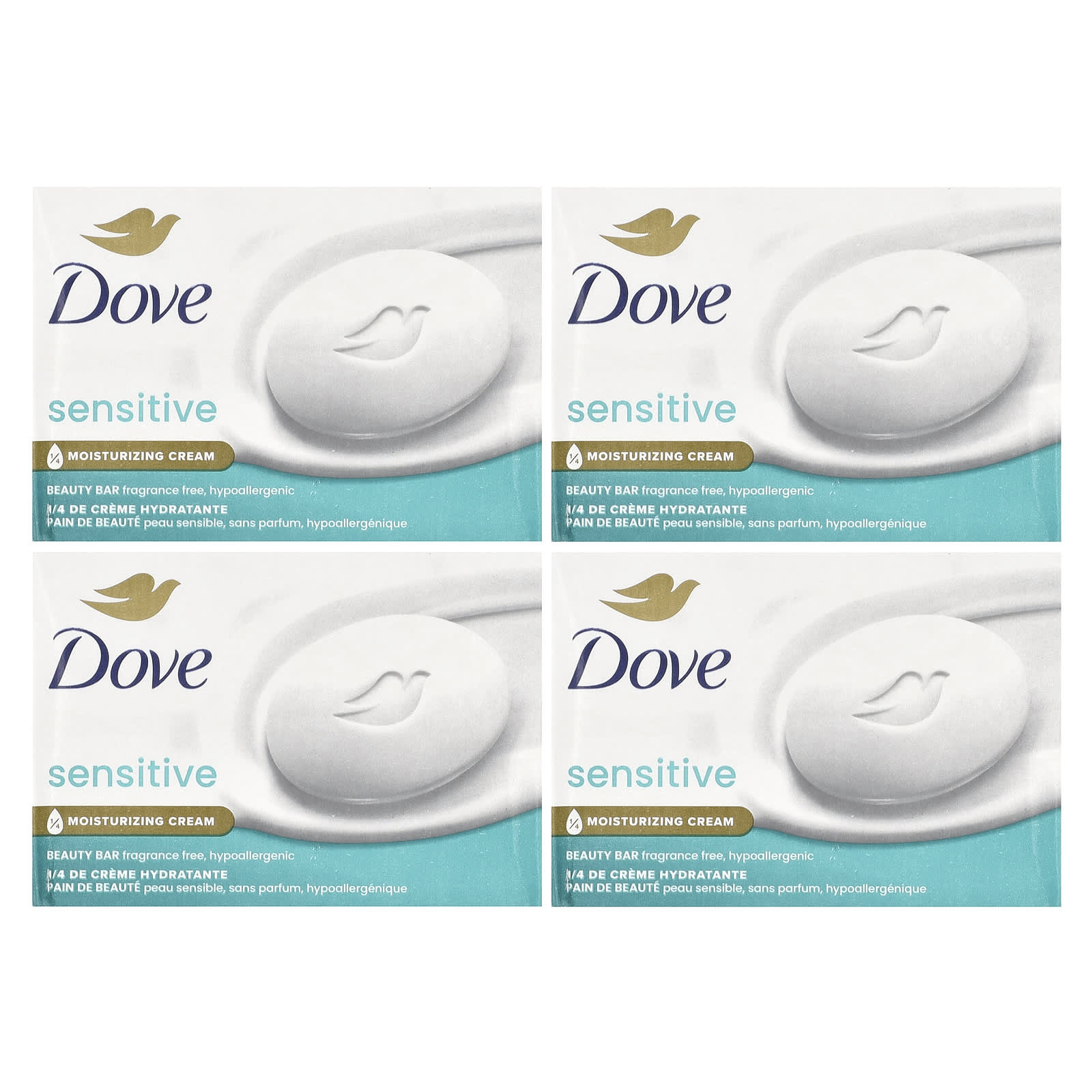 Fragrance-Free Dove Soap Bars for Sensitive Skin, 4-Pack, 3.75 oz Each - Image 1