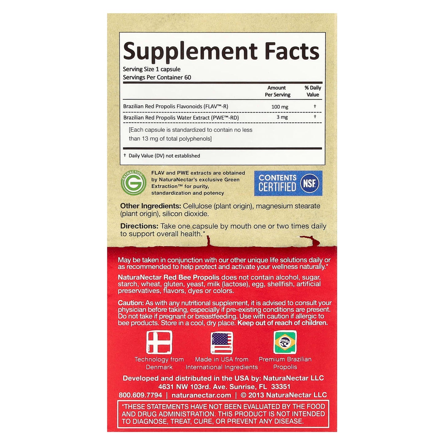 NaturaNectar, Red Bee Propolis, 60 Vegetable Capsules - Image 2