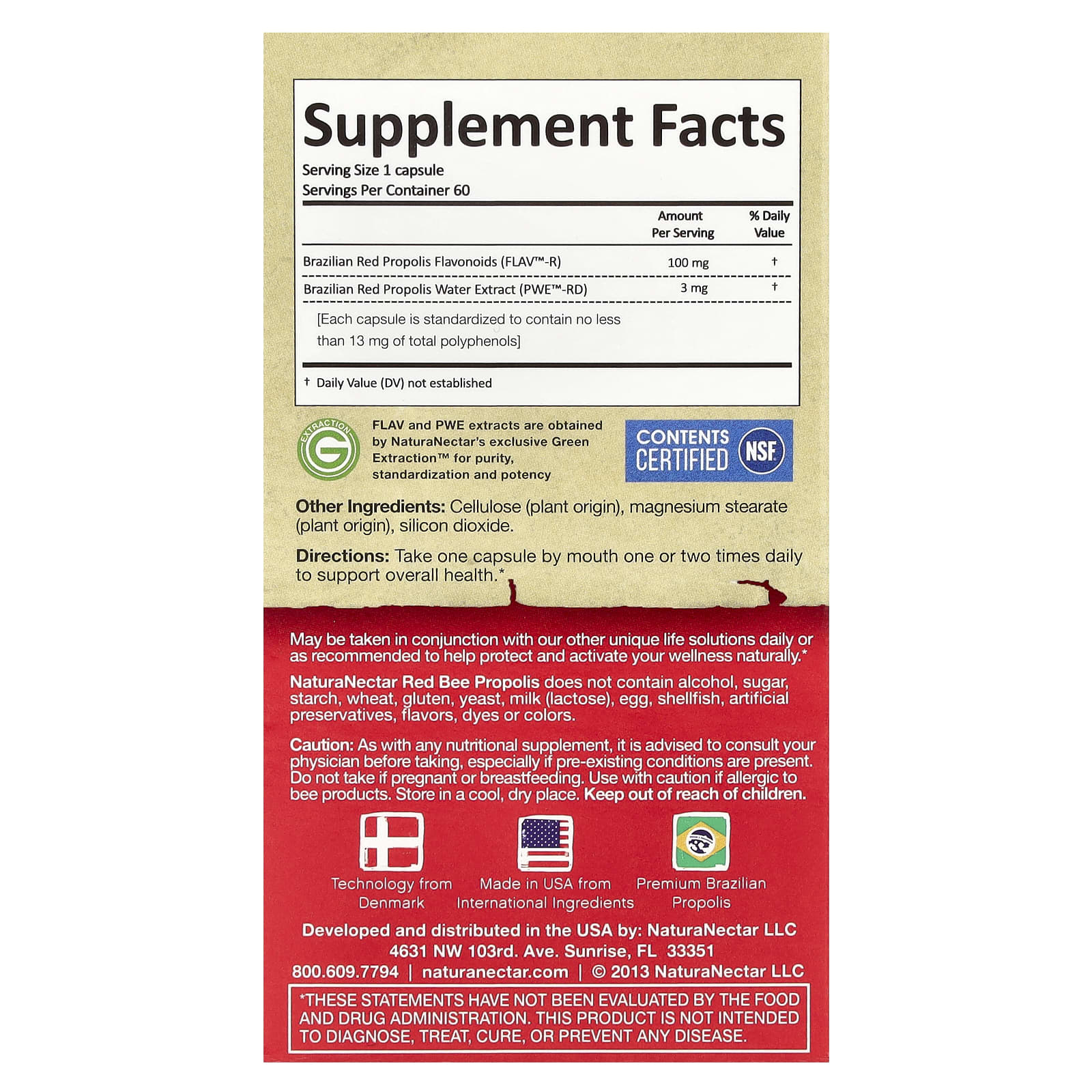 NaturaNectar, Red Bee Propolis, 60 Vegetable Capsules - Image 2