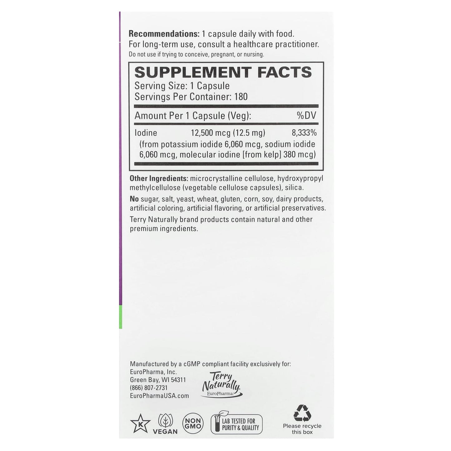 Terry Naturally, Tri-Iodine®, 12.5 mg, 180 Capsules - Image 2