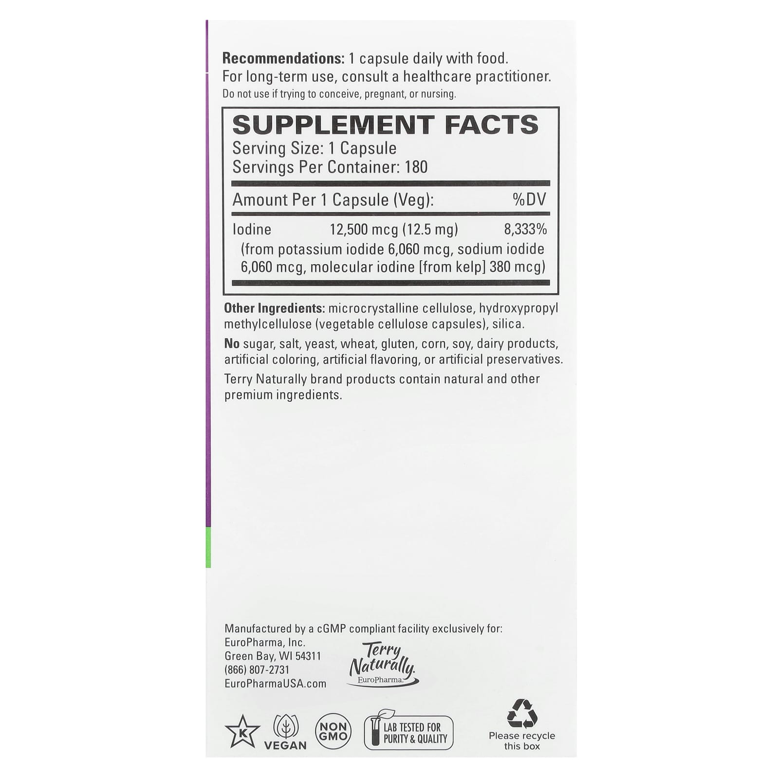 Terry Naturally, Tri-Iodine®, 12.5 mg, 180 Capsules - Image 2