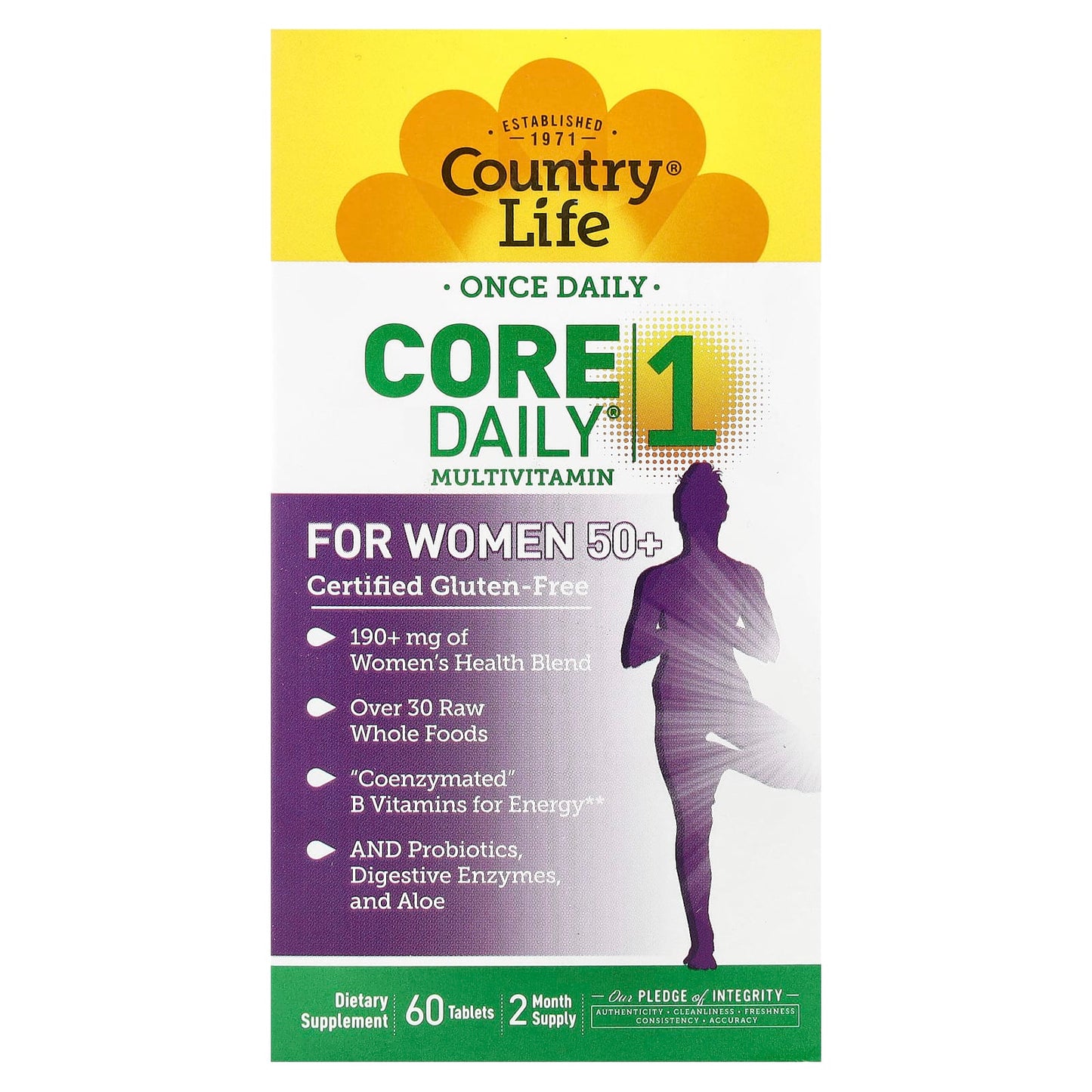 Country Life Core Daily 1 Multivitamin for Women 50+, 60 Tablets - Image 1