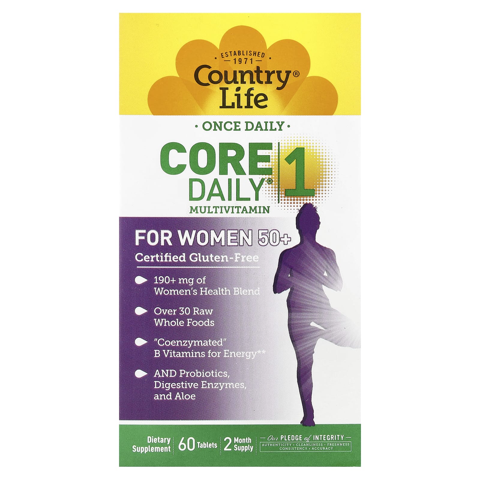 Country Life Core Daily 1 Multivitamin for Women 50+, 60 Tablets - Image 1