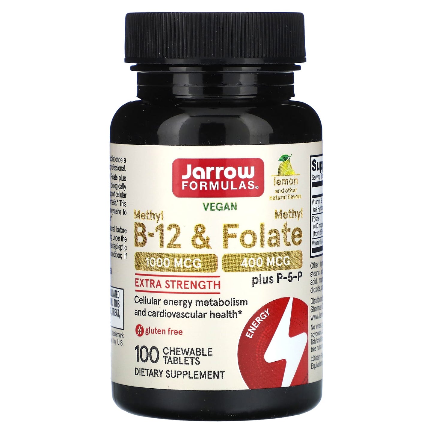 Vegan Methyl B-12 & Folate Plus P-5-P for Energy Metabolism, Gluten Free - Image 1