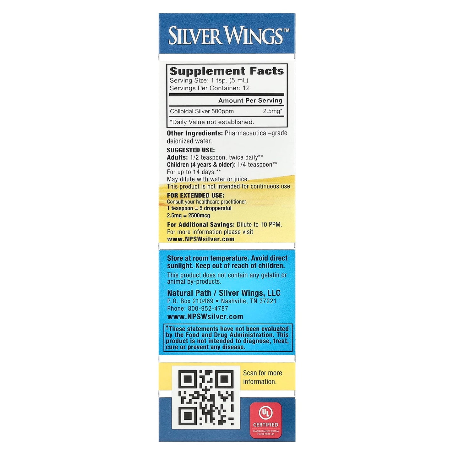 Natural Path Silver Wings, Colloidal Silver, Extra Strength, 500 PPM, 2 fl oz (60 ml) - Image 2