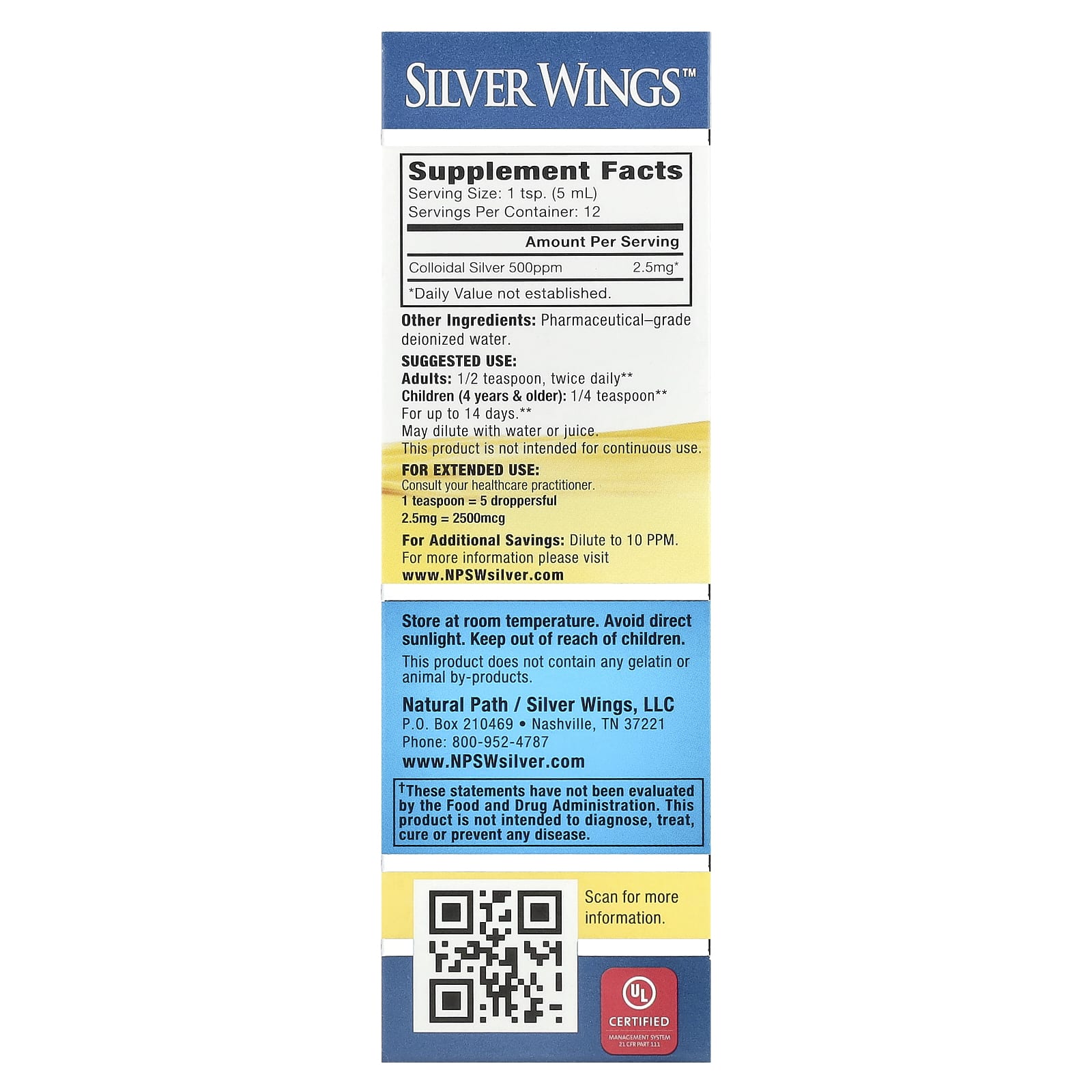 Natural Path Silver Wings, Colloidal Silver, Extra Strength, 500 PPM, 2 fl oz (60 ml) - Image 2