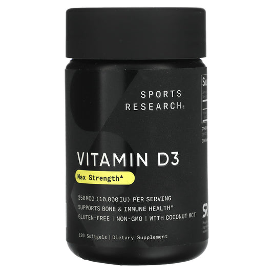 Sports Research, Vitamin D3, Max Strength, 250 mcg (10,000 IU), 120 Softgels - Image 1