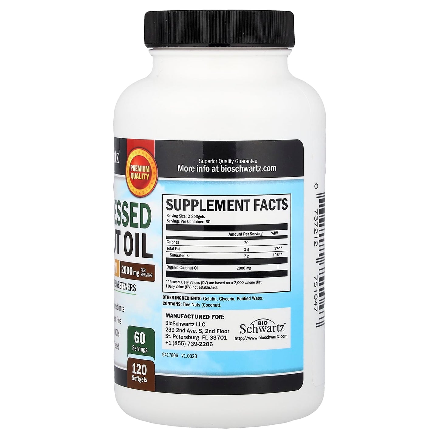 Pure Extra Virgin Coconut Oil Softgels by BioSchwartz - 120 Count - Image 2
