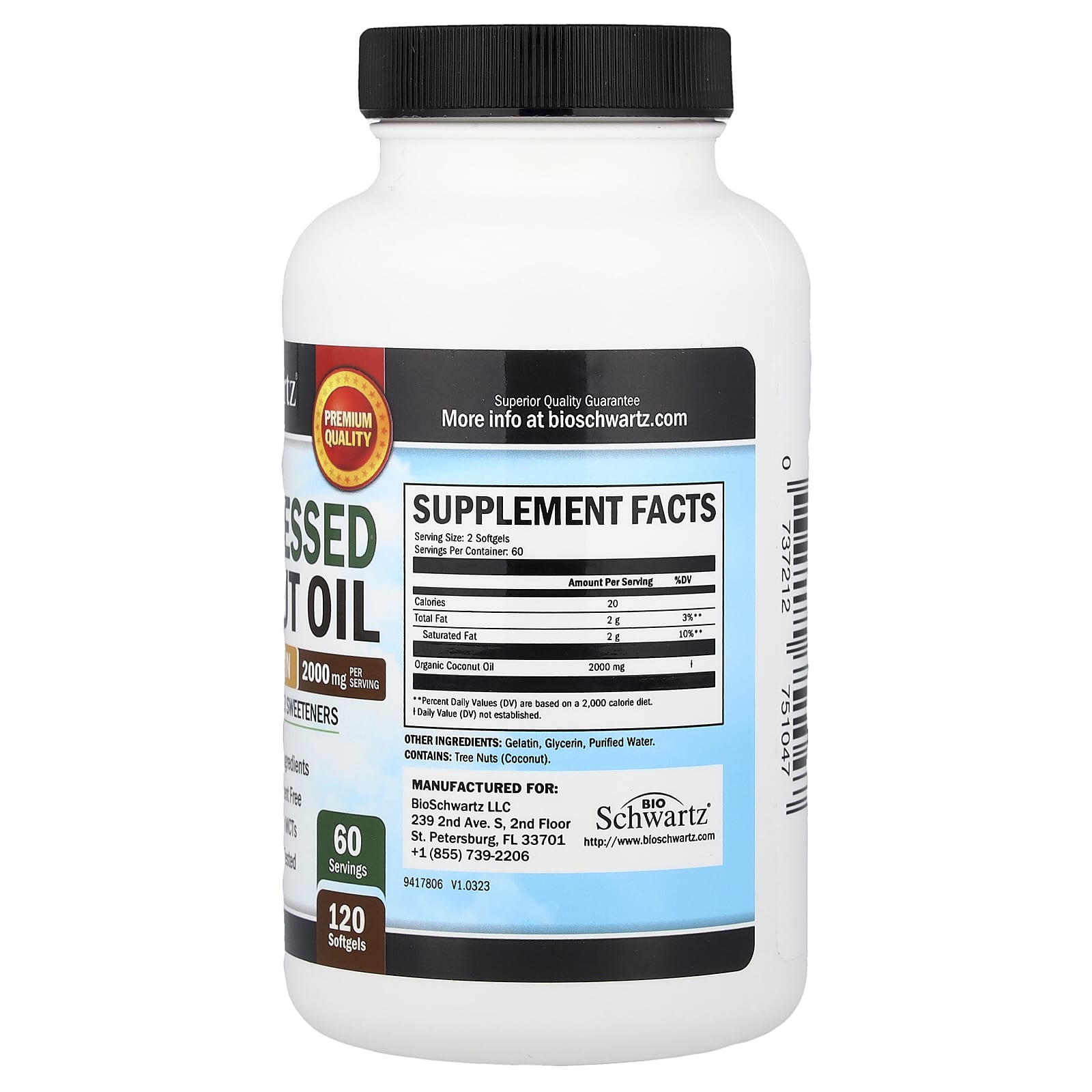 Pure Extra Virgin Coconut Oil Softgels by BioSchwartz - 120 Count - Image 2