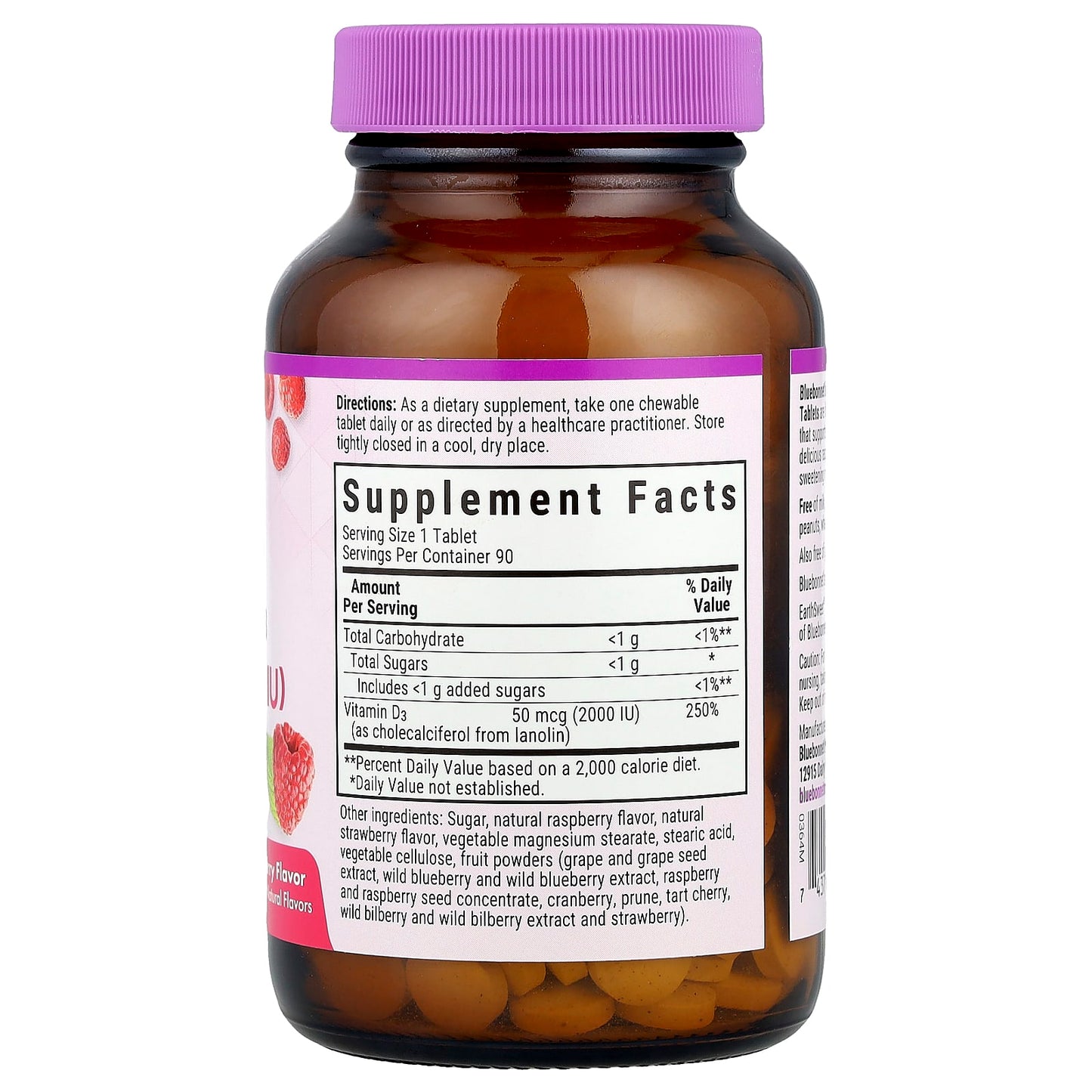 Bluebonnet Nutrition EarthSweet Chewables Vitamin D3 50 mcg (2,000 IU) 90 Tablets - Image 2