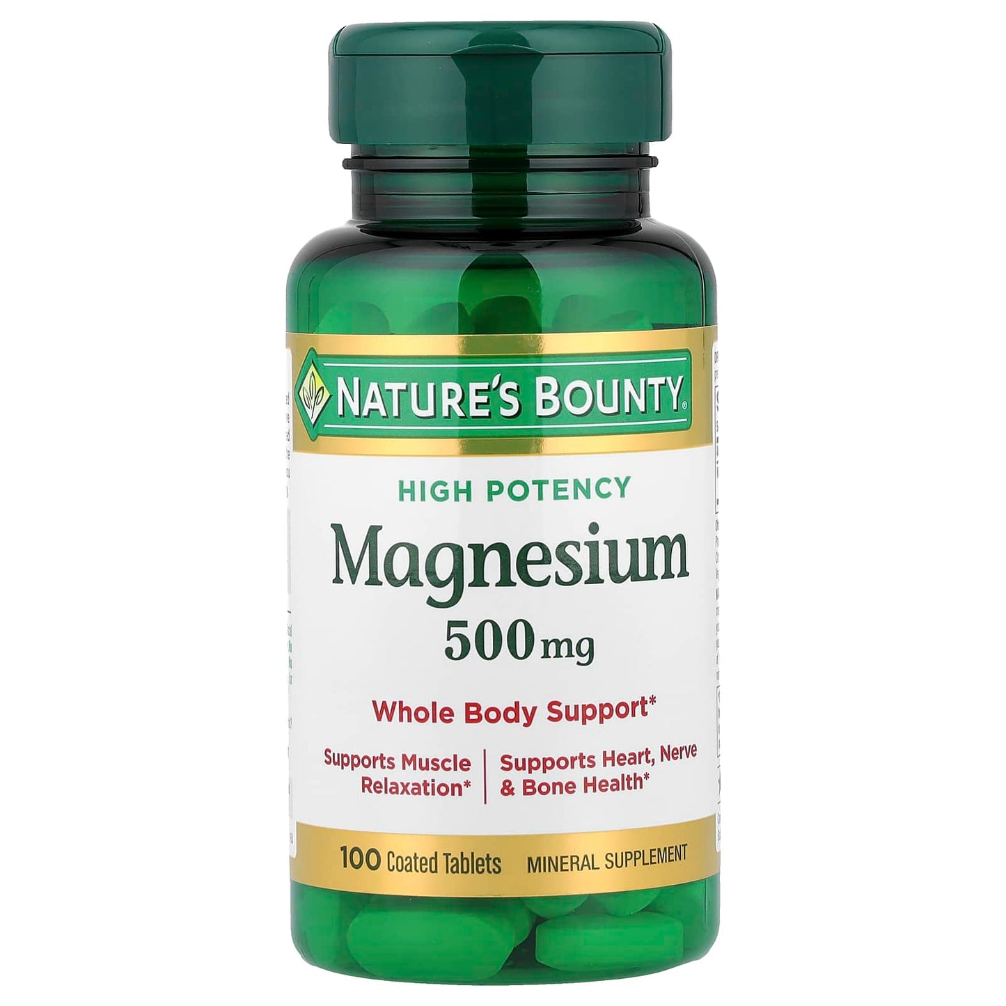 Nature's Bounty, Magnesium, High Potency, 500 mg, 100 Coated Tablets - Image 1