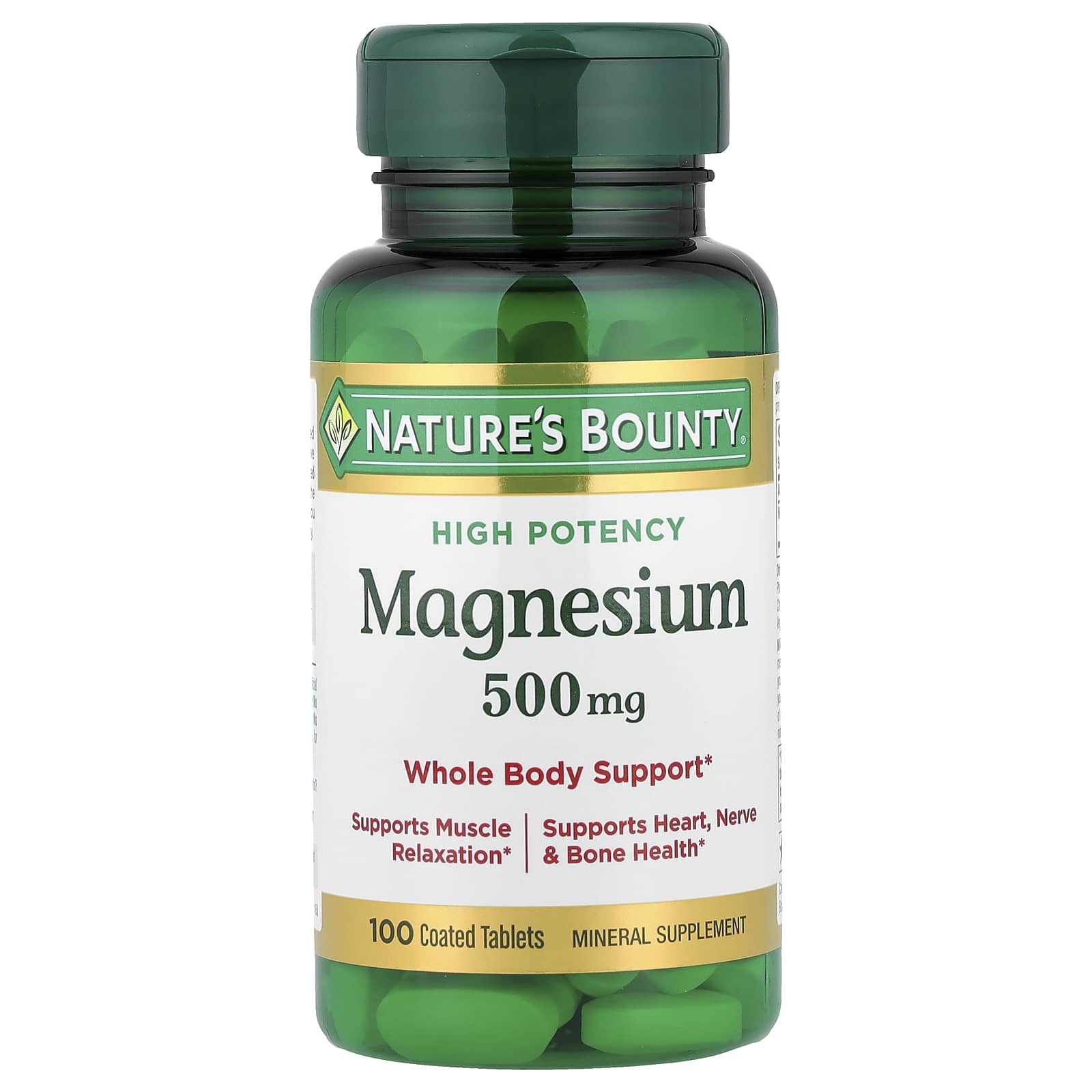 Nature's Bounty, Magnesium, High Potency, 500 mg, 100 Coated Tablets - Image 1