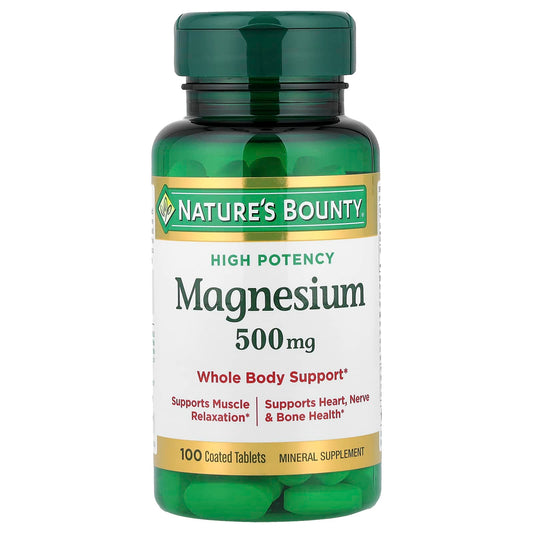 Nature's Bounty, Magnesium, High Potency, 500 mg, 100 Coated Tablets - Image 1