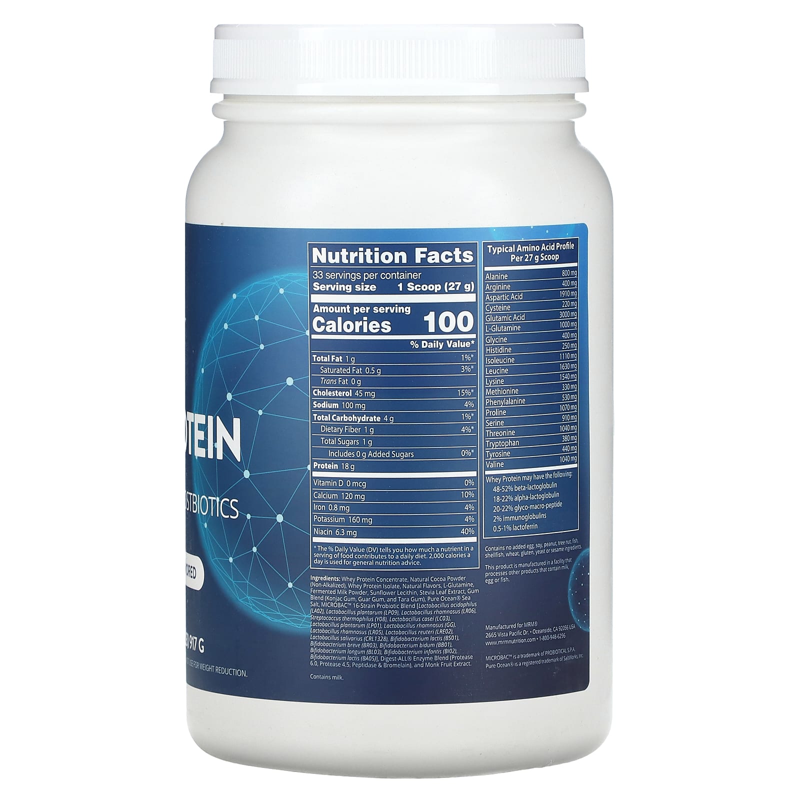 MRM Nutrition, Whey Protein, With Probiotics & Postbiotics, Chocolate, 2.02 lbs (917 g) - Image 2