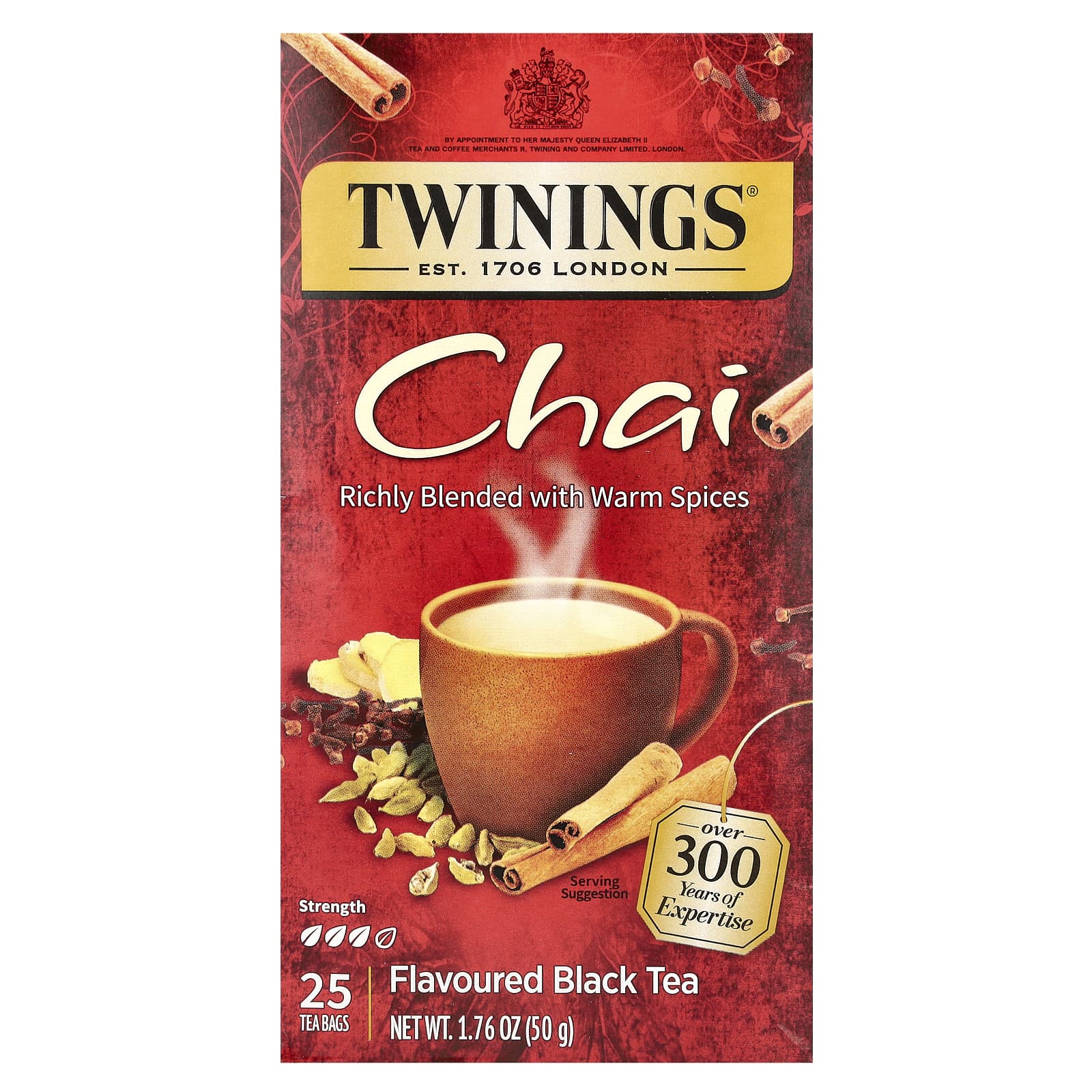 Twinings, Flavored Black Tea, Chai, 25 Tea Bags, 1.76 oz (50 g) - Image 1