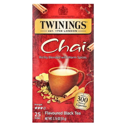Twinings, Flavored Black Tea, Chai, 25 Tea Bags, 1.76 oz (50 g) - Image 1