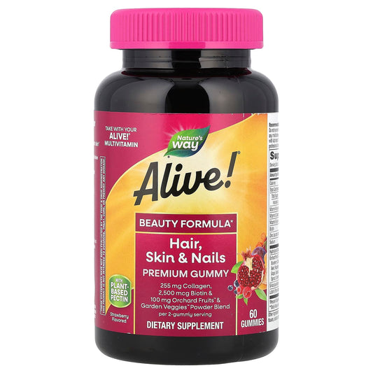 Nature's Way, Alive!® Hair, Skin & Nails Premium Gummy, Strawberry, 60 Gummies - Image 1