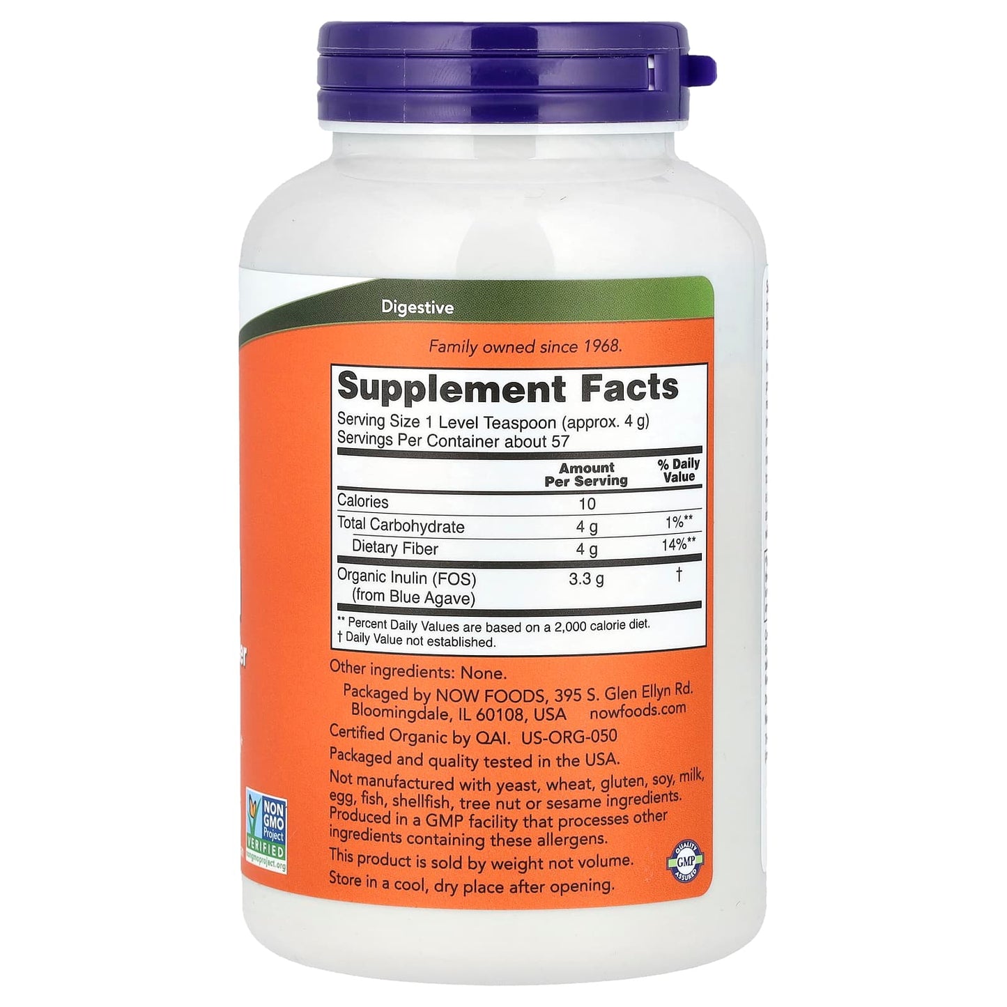 NOW Foods, Certified Organic Inulin, Prebiotic Pure Powder, 8 oz (227 g) - Image 2