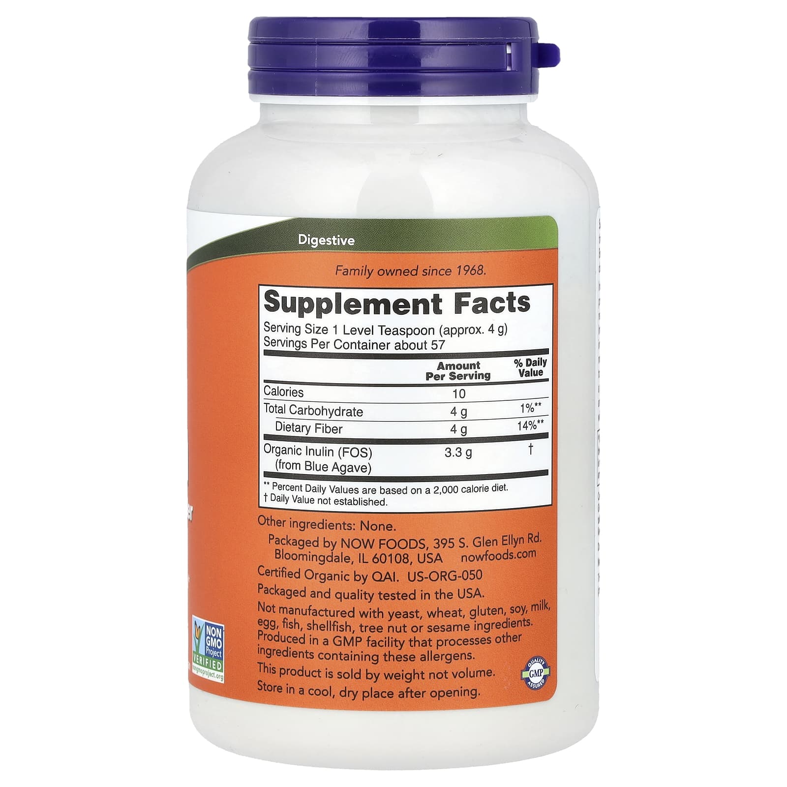 NOW Foods, Certified Organic Inulin, Prebiotic Pure Powder, 8 oz (227 g) - Image 2