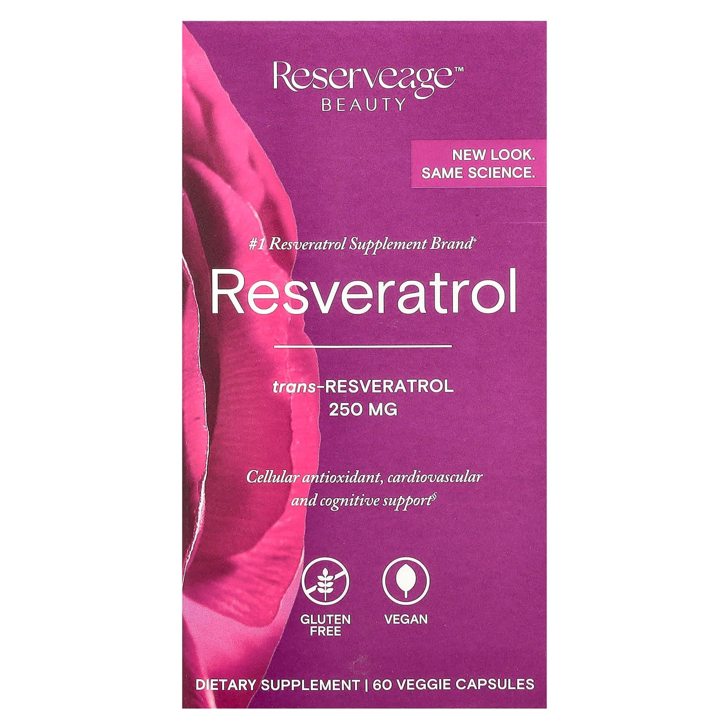 Reserveage Beauty, Resveratrol, Trans-Resveratrol, 60 Veggie Capsules - Image 1